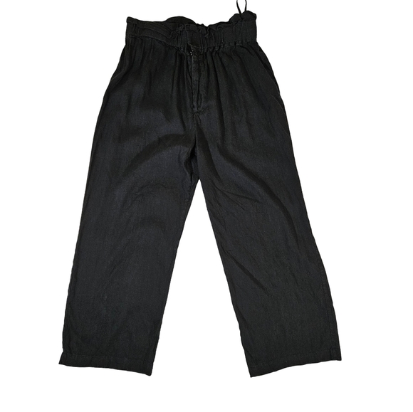 Gianni Bini Paperbag Style Straight Leg Linen Blend Pants, Black, Large - Picture 3 of 12